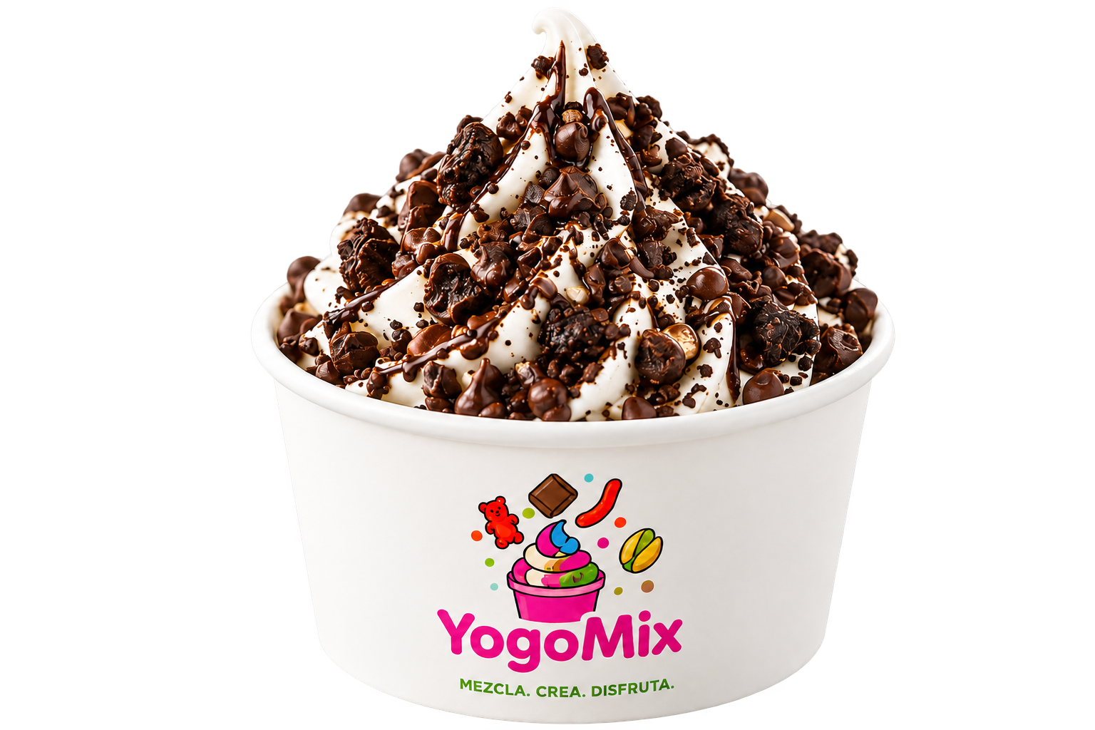 YogoMix de chocolate con trozos crujientes y salsa de chocolate